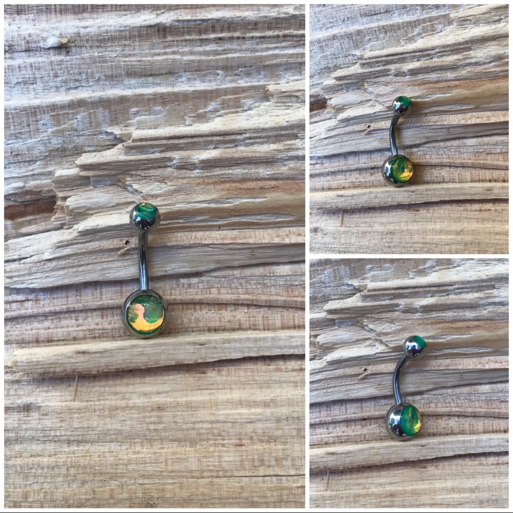 Green Holographic Belly Button Navel Ring